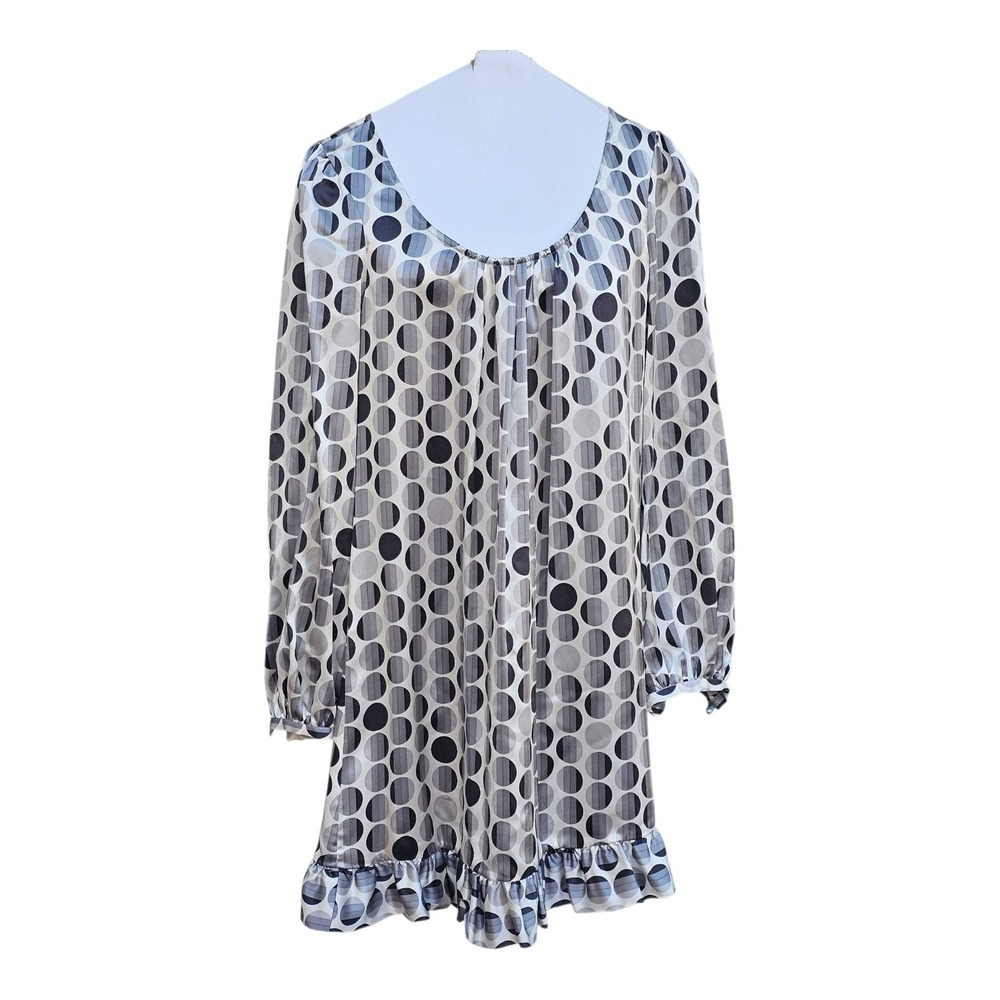 Womens Mini Shift Dress Black and White Circular Pattern 100% Silk by Context